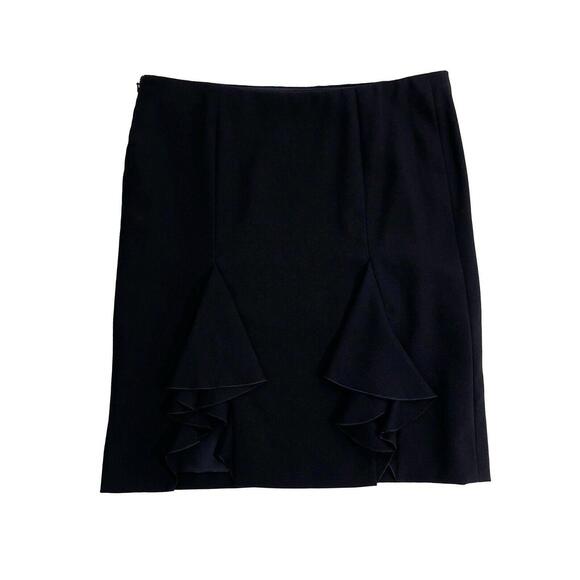 Valentino Women’s Size 4 Black Ruffle Back Virgin Wool Zip Side Designer Skirt - Picture 7 of 8